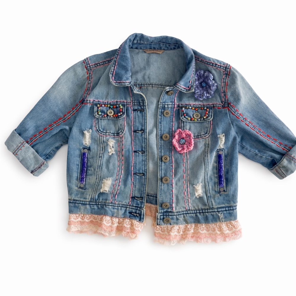 Highway Jeans Vintage Indie Boho CrochetPatchwork Denim Coquette Festival Jacket